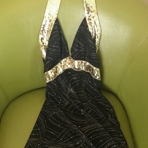 Taboo Black and Gold Halter Dress